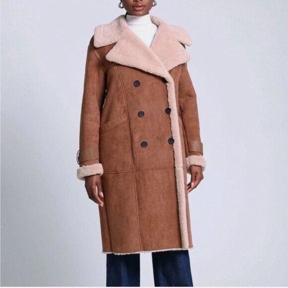 Avec Les Filles Jackets & Blazers - AVEC LES FILLES DOUBLE-BREASTED FAUX SHEARLING COAT FAUX LEATHER